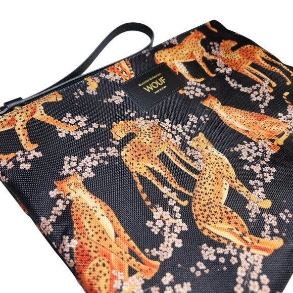 WOUF Salome XL Pouch Bag Leopard Print Clutch Bag Recycled Leather Black NEW - Picture 16 of 16